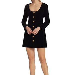 ALC Ivy Black Velvet Button-Front Mini Dress with Gold Buttons